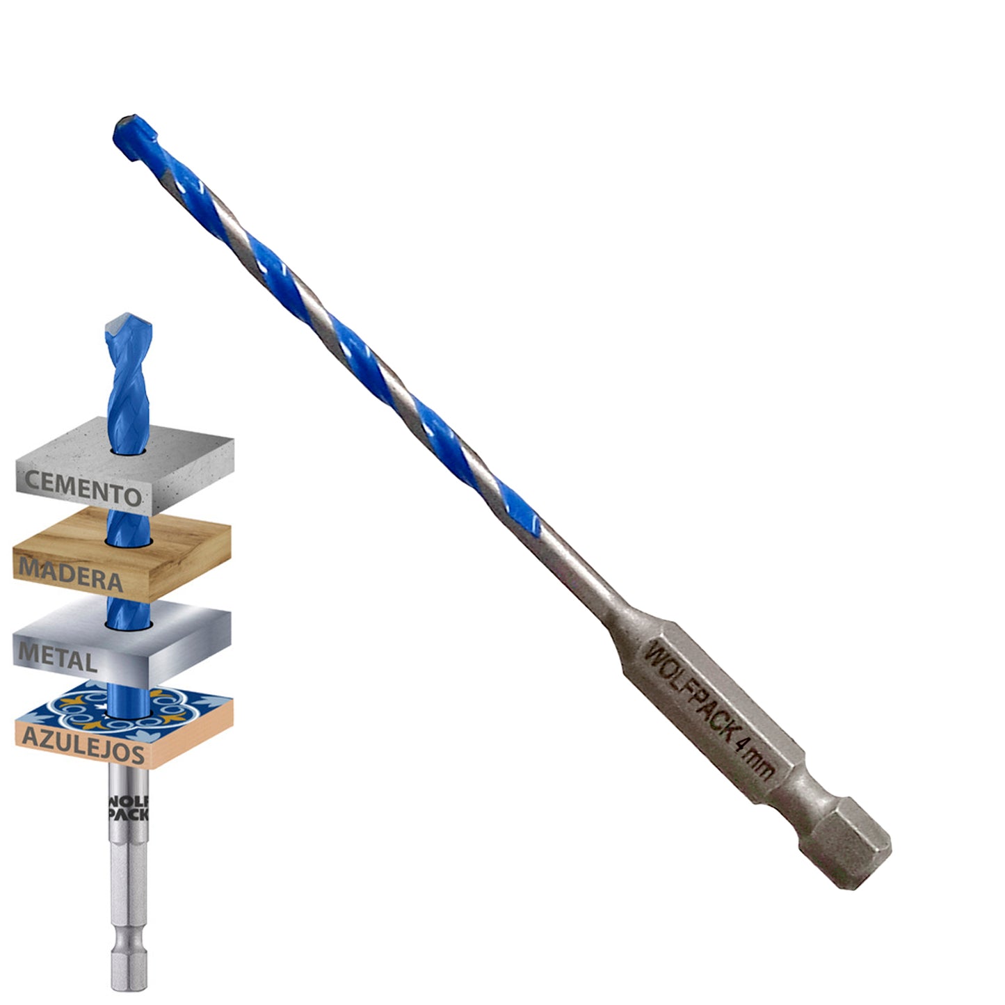 Broca Universal Hexagonal  Ø 4,0 mm. (Blister 1 Pieza) Broca Azulejos, Cerámica, Mármol, Hormigón, Metal, Madera, Plástico