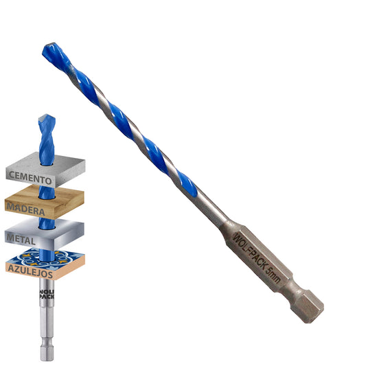Broca Universal Hexagonal  Ø 5,0 mm. (Blister 1 Pieza) Broca Azulejos, Cerámica, Mármol, Hormigón, Metal, Madera, Plástico