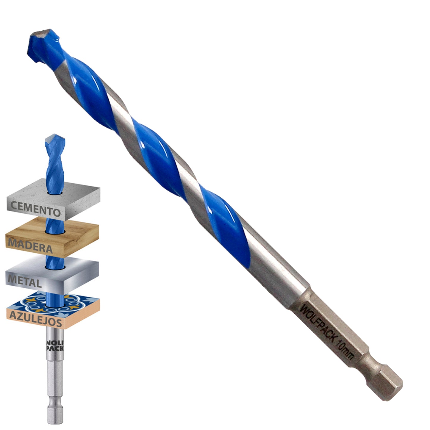 Broca Universal Hexagonal  Ø 10,0 mm. (Blister 1 Pieza) Broca Azulejos, Cerámica, Mármol, Hormigón, Metal, Madera, Plástico