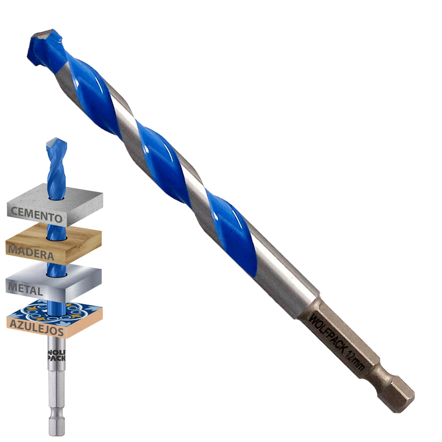 Broca Universal Hexagonal  Ø 12,0 mm. (Blister 1 Pieza) Broca Azulejos, Cerámica, Mármol, Hormigón, Metal, Madera, Plástico
