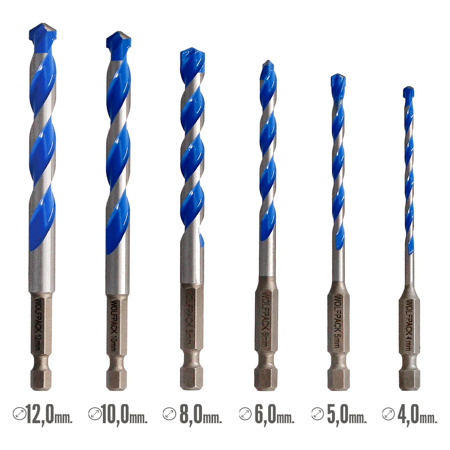 Estuche 5 Brocas Universal Hexagonal  Ø 4 / 5 / 6 / 8 10 mm. Broca Azulejos, Cerámica, Mármol, Hormigón, Metal, Madera, Plástico