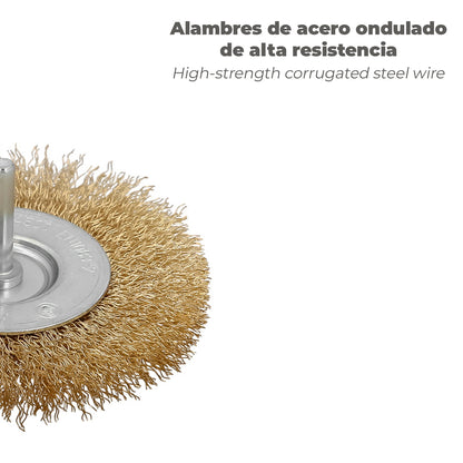 Escova de Aço Latão para Furadeira. Disco Ø 100 mm. Escova de broca de fio de latão de haste de 1/4 ", escova de limpeza, escova de polimento.