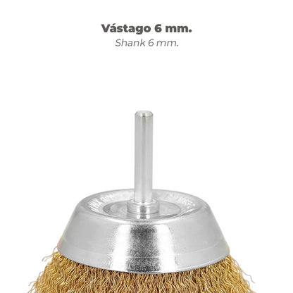 Escova de aço banhada em latão para broca copo Ø 50 mm. Escova de broca de fio de latão Spike 1/4", escova de limpeza, escova de polimento.