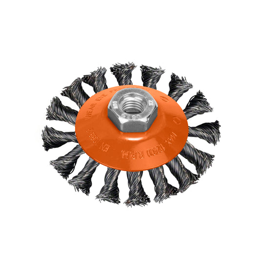 Escova Oblíqua Com Fio de Aço Trançado Rosca M14, Ø 100 mm. Fio de Ø 0,30 mm.