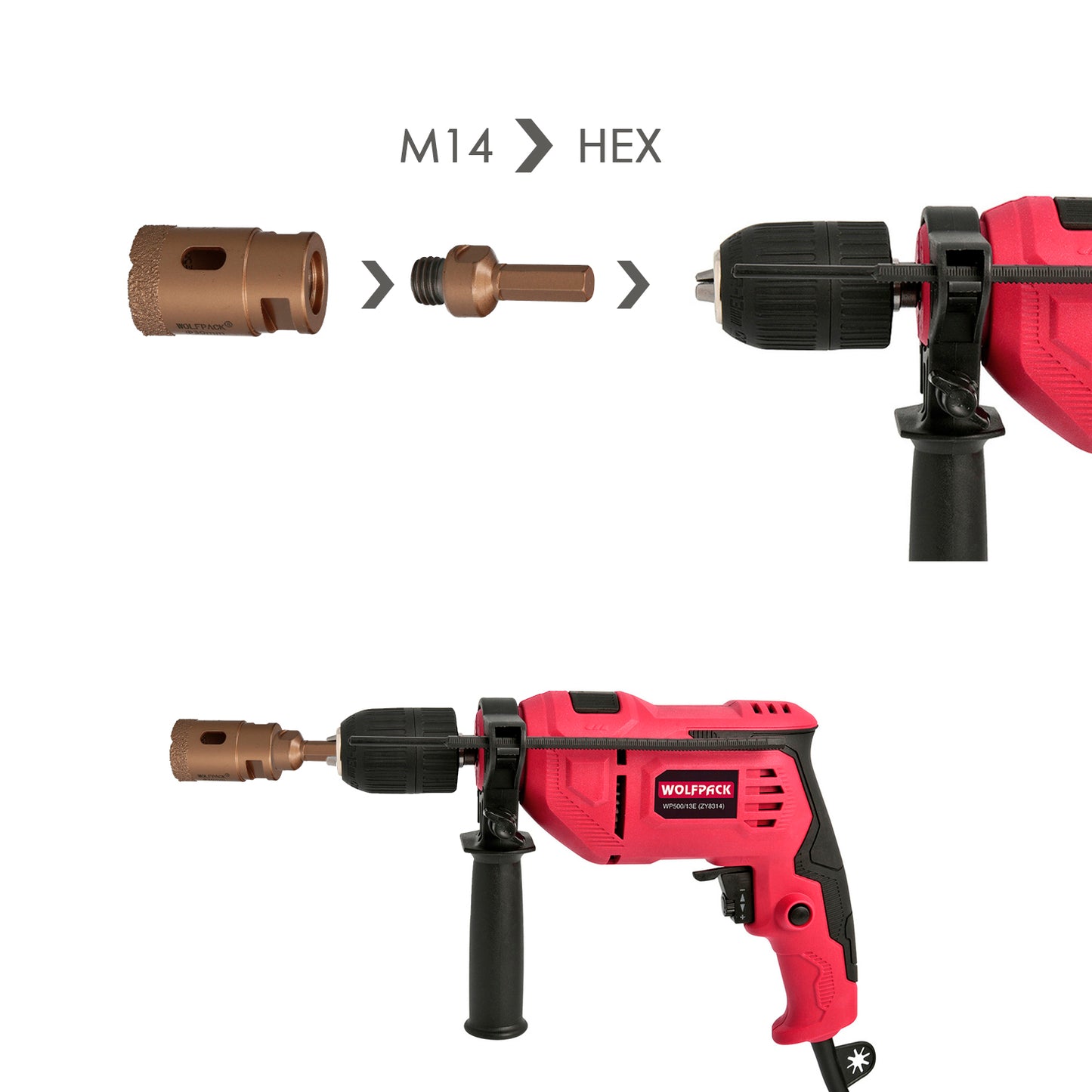 M14 para adaptador de broca de haste, adaptador de esmeril para broca