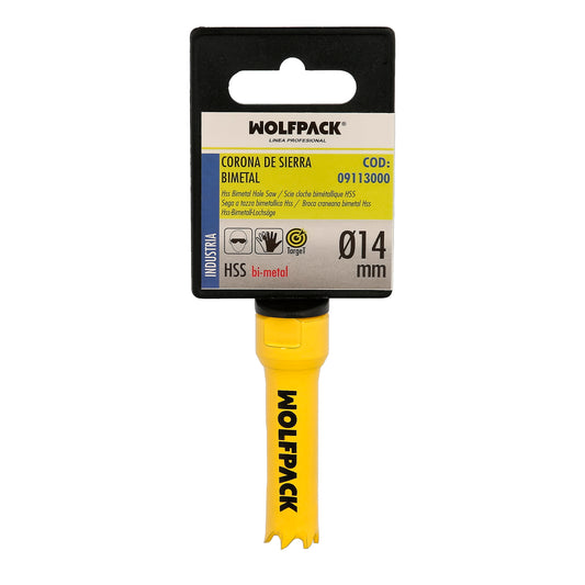 Serra de coroa bimetálica Ø 14 mm. Base Reforçada e Temperada Térmica. Coroa de madeira, furos de madeira, aço, ferro, plásticos