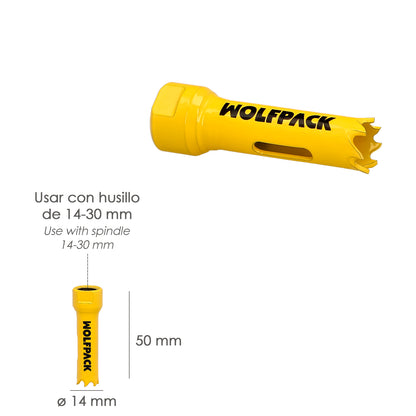 Serra de coroa bimetálica Ø 14 mm. Base Reforçada e Temperada Térmica. Coroa de madeira, furos de madeira, aço, ferro, plásticos