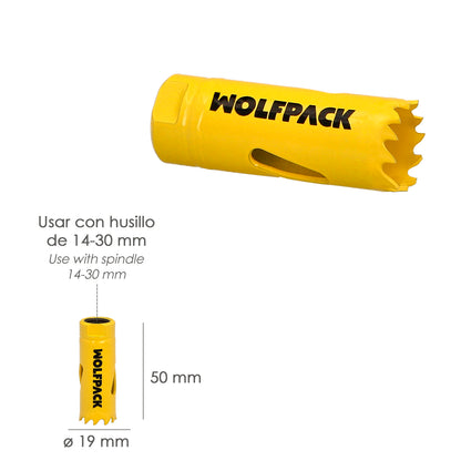 Serra de coroa bimetálica Ø 19 mm. Base Reforçada e Temperada Térmica. Coroa de madeira, furos de madeira, aço, ferro, plásticos