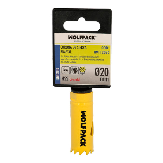 Serra de coroa bimetálica Ø 20 mm. Base Reforçada e Temperada Térmica. Coroa de madeira, furos de madeira, aço, ferro, plásticos