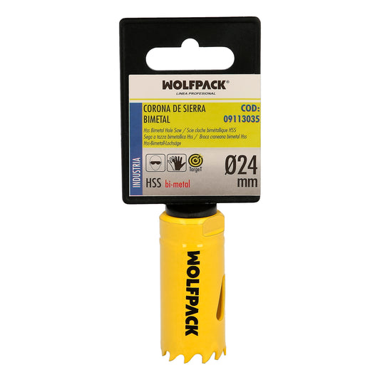 Serra de coroa bimetálica Ø 24 mm. Base Reforçada e Temperada Térmica. Coroa de madeira, furos de madeira, aço, ferro, plásticos