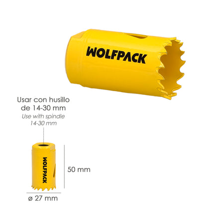 Serra de coroa bimetálica Ø 27 mm. Base Reforçada e Temperada Térmica. Coroa de madeira, furos de madeira, aço, ferro, plásticos
