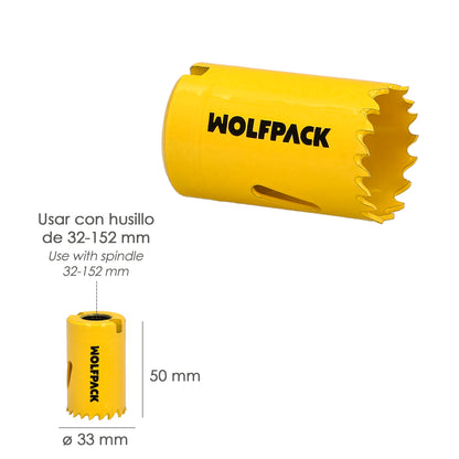 Serra de coroa bimetálica Ø 33 mm. Base Reforçada e Temperada Térmica. Coroa de madeira, furos de madeira, aço, ferro, plásticos