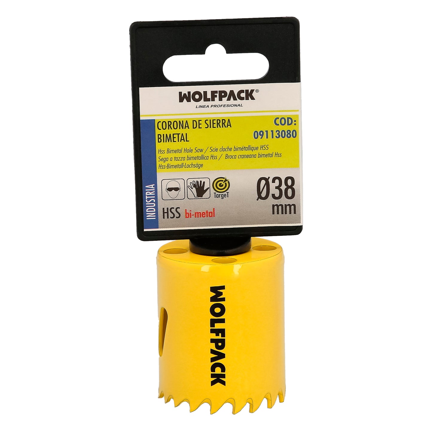 Serra de coroa bimetálica Ø 38 mm. Base Reforçada e Temperada Térmica. Coroa de madeira, furos de madeira, aço, ferro, plásticos
