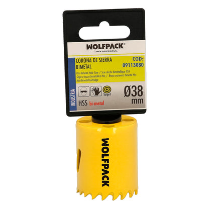 Serra de coroa bimetálica Ø 38 mm. Base Reforçada e Temperada Térmica. Coroa de madeira, furos de madeira, aço, ferro, plásticos