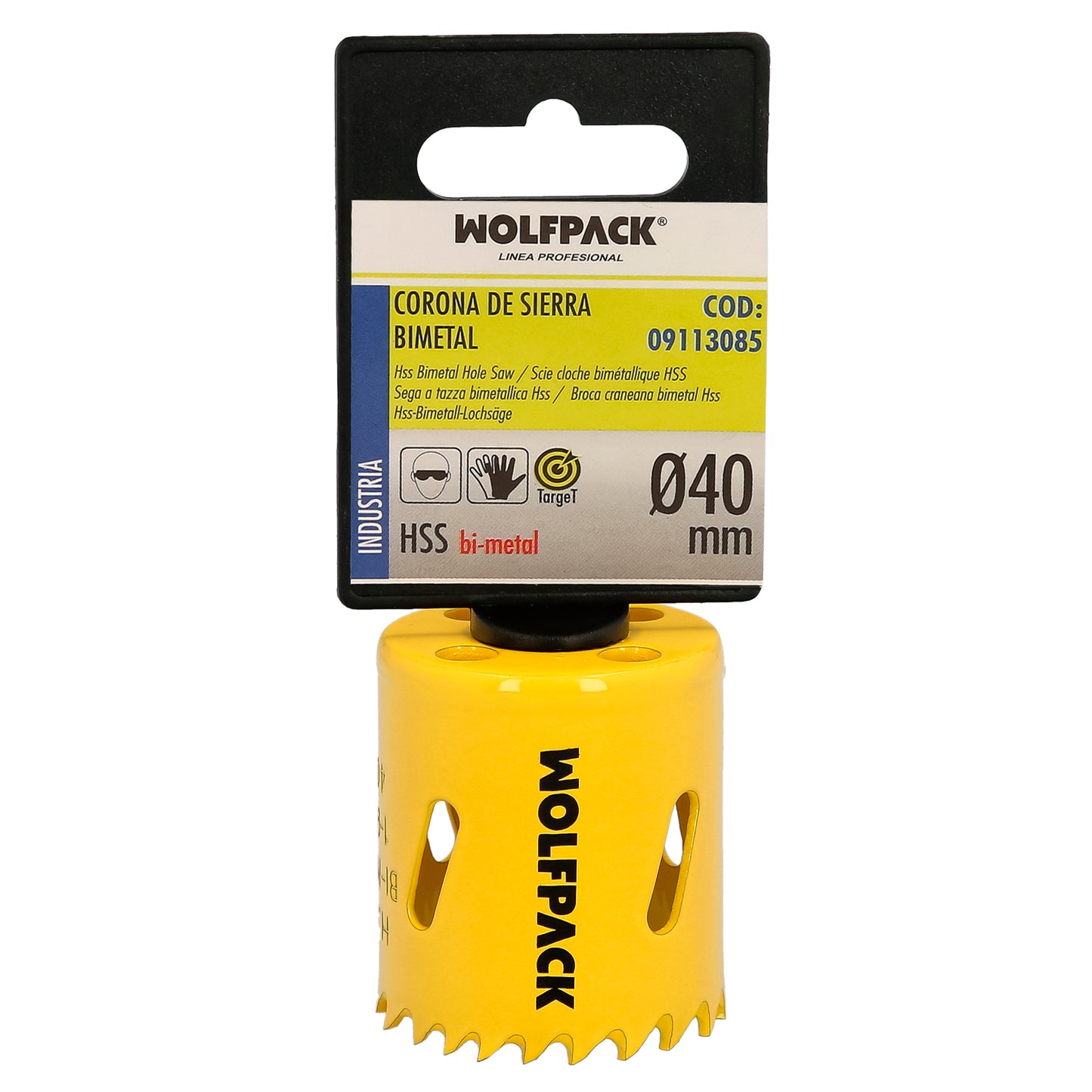 Serra de coroa bimetálica Ø 40 mm. Base Reforçada e Temperada Térmica. Coroa de madeira, furos de madeira, aço, ferro, plásticos