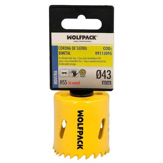Serra de coroa bimetálica Ø 43 mm. Base Reforçada e Temperada Térmica. Coroa de madeira, furos de madeira, aço, ferro, plásticos