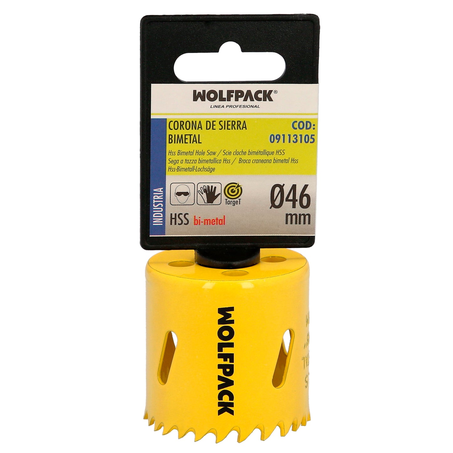 Serra de coroa bimetálica Ø 46 mm. Base Reforçada e Temperada Térmica. Coroa de madeira, furos de madeira, aço, ferro, plásticos