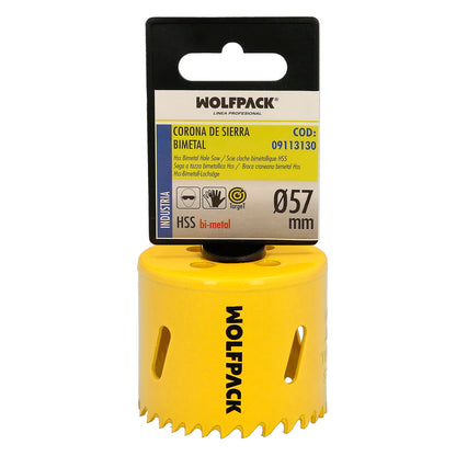 Serra de coroa bimetálica Ø 57 mm. Base Reforçada e Temperada Térmica. Coroa de madeira, furos de madeira, aço, ferro, plásticos