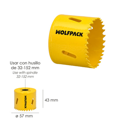 Serra de coroa bimetálica Ø 57 mm. Base Reforçada e Temperada Térmica. Coroa de madeira, furos de madeira, aço, ferro, plásticos