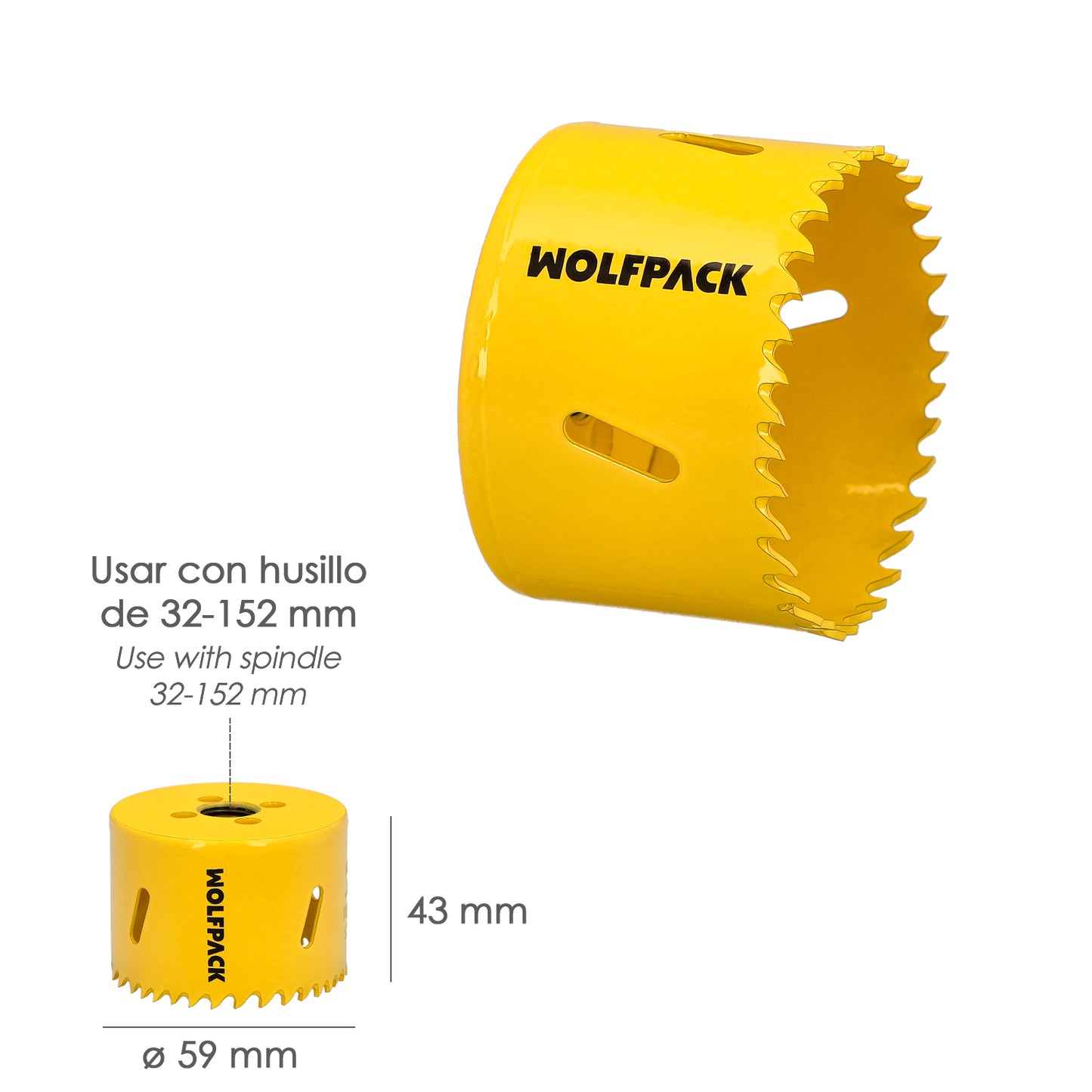 Serra de coroa bimetálica Ø 59 mm. Base Reforçada e Temperada Térmica. Coroa de madeira, furos de madeira, aço, ferro, plásticos