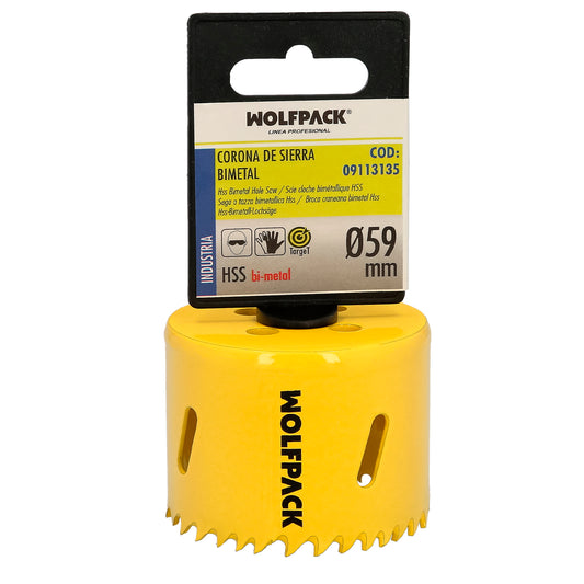 Serra de coroa bimetálica Ø 59 mm. Base Reforçada e Temperada Térmica. Coroa de madeira, furos de madeira, aço, ferro, plásticos