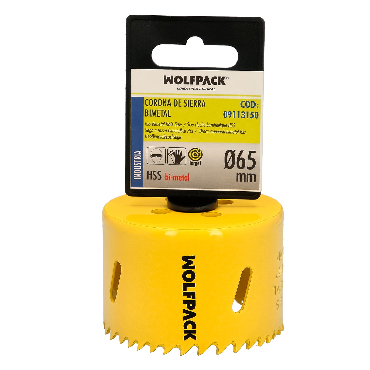 Serra de coroa bimetálica Ø 65 mm. Base Reforçada e Temperada Térmica. Coroa de madeira, furos de madeira, aço, ferro, plásticos