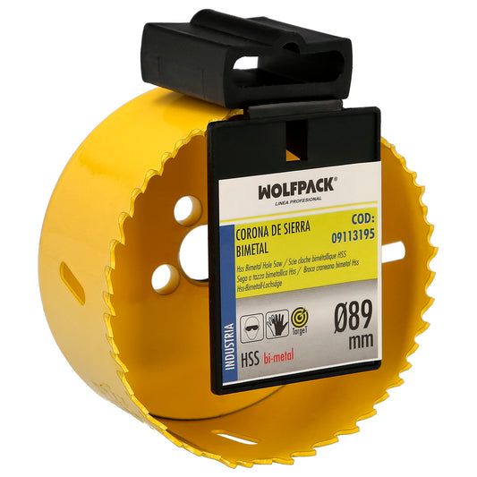 Serra de coroa bimetálica Ø 89 mm. Base Reforçada e Temperada Térmica. Coroa de madeira, furos de madeira, aço, ferro, plásticos