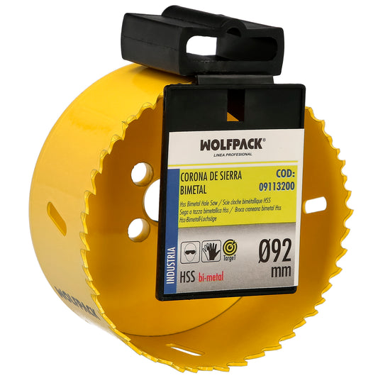 Serra de coroa bimetálica Ø 92 mm. Base Reforçada e Temperada Térmica. Coroa de madeira, furos de madeira, aço, ferro, plásticos