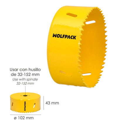 Serra de coroa bimetálica Ø 102 mm. Base Reforçada e Temperada Térmica. Coroa de madeira, furos de madeira, aço, ferro, plásticos