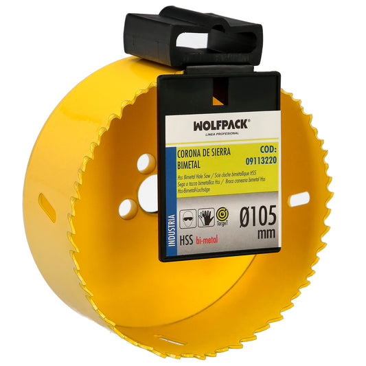 Serra de coroa bimetálica Ø 105 mm. Base Reforçada e Temperada Térmica. Coroa de madeira, furos de madeira, aço, ferro, plásticos