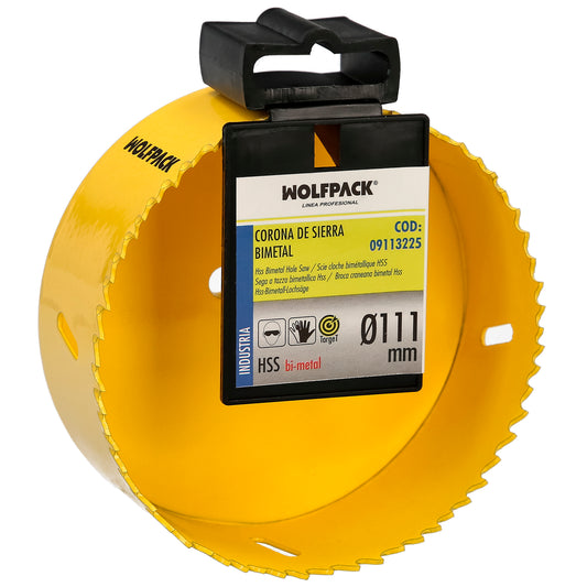 Serra de coroa bimetálica Ø 111 mm. Base Reforçada e Temperada Térmica. Coroa de madeira, furos de madeira, aço, ferro, plásticos