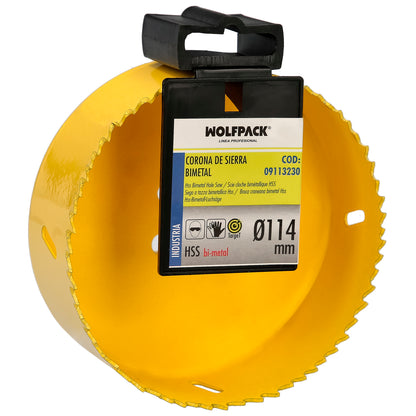 Serra de coroa bimetálica Ø 114 mm. Base Reforçada e Temperada Térmica. Coroa de madeira, furos de madeira, aço, ferro, plásticos