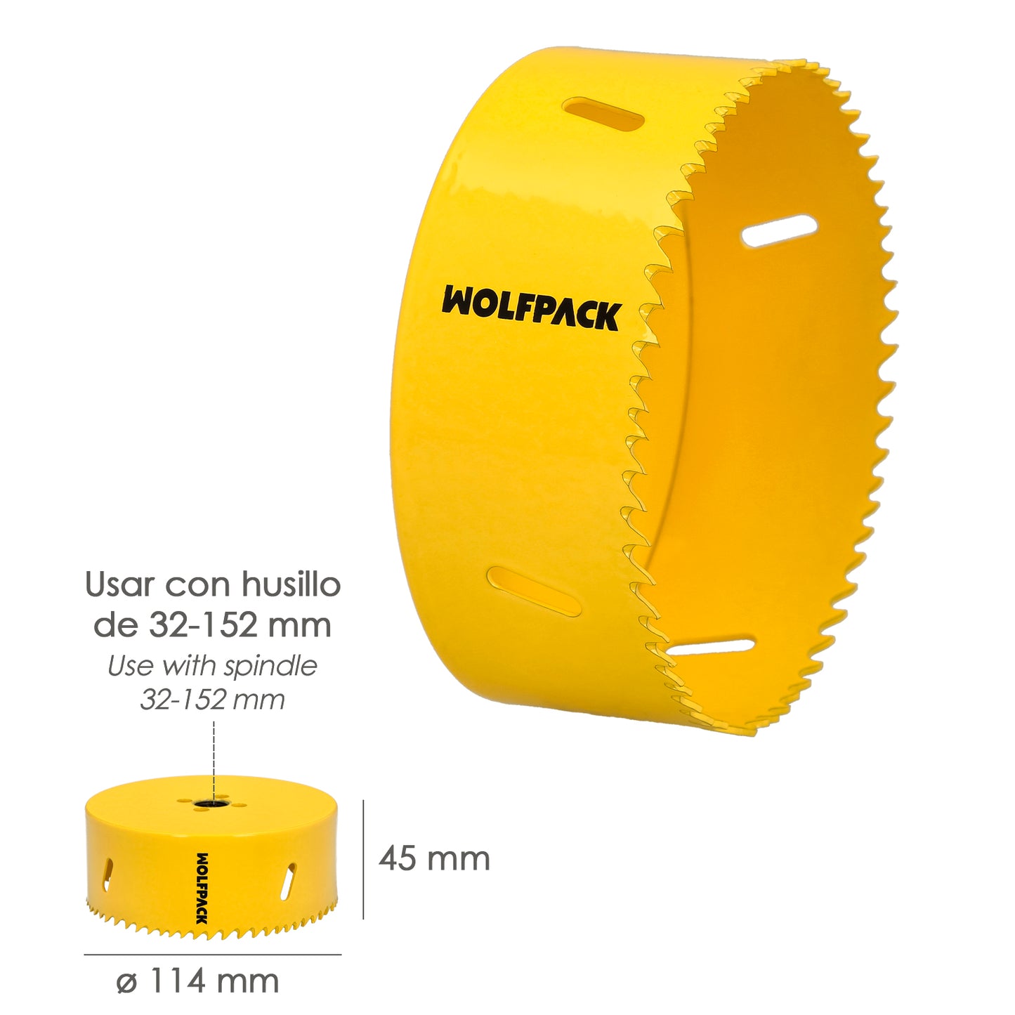 Serra de coroa bimetálica Ø 114 mm. Base Reforçada e Temperada Térmica. Coroa de madeira, furos de madeira, aço, ferro, plásticos