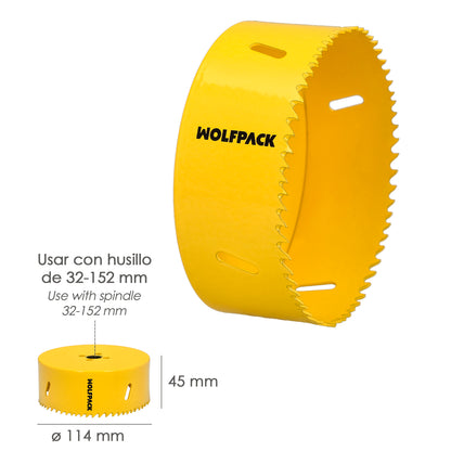 Serra de coroa bimetálica Ø 114 mm. Base Reforçada e Temperada Térmica. Coroa de madeira, furos de madeira, aço, ferro, plásticos
