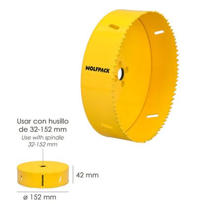 Corona Sierra Bimetal Ø 152 mm. Templado Termico, Base Reforzada. Corona Madera, Broca Agujeros Madera, Acero, Hierro, Plasticos