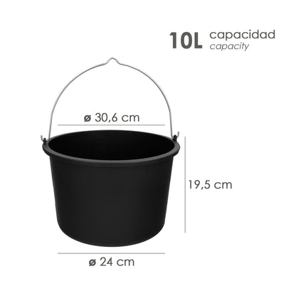 Balde de Construção Italiana Capacidade 10 Litros, Com Marcas de Medição, Cabo em Aço Galvanizado, Resistente e Leve.