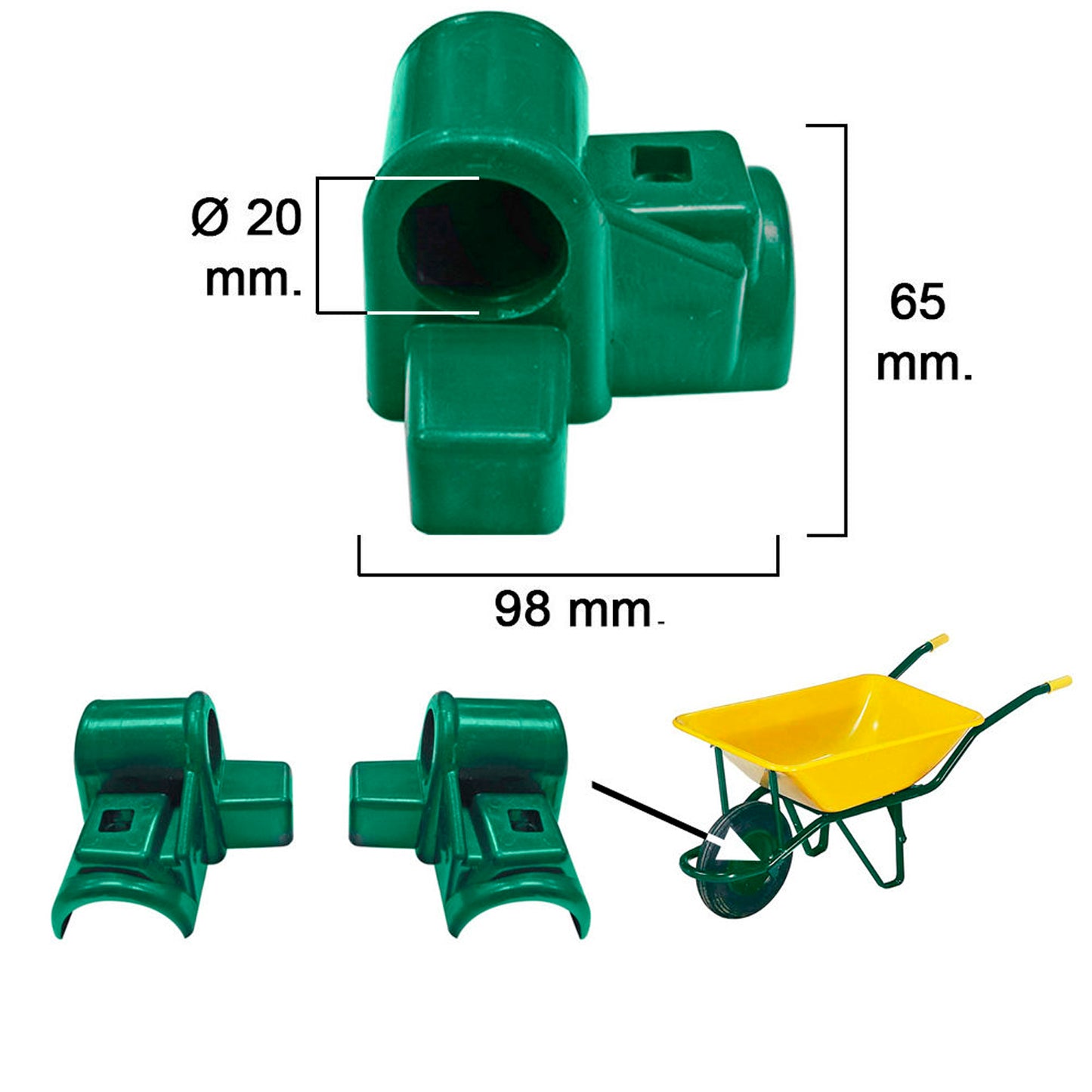 Rolamento de plástico para trabalho de carrinho de mão amarelo 1 furo (conjunto de 2 peças)