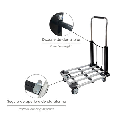 Carrinho de mão dobrável de alumínio/aço com plataforma extensível