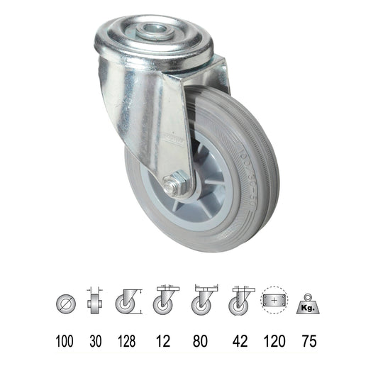 Roda Industrial Cinza Borracha 100 mm.