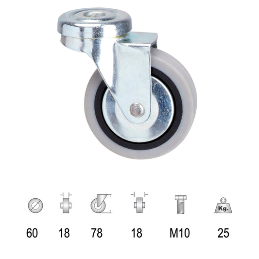 60 mm através da roda de borracha cinza.