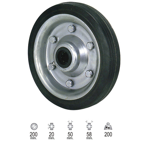 Roda Industrial de Borracha Preta Sem Eixo 200 mm.