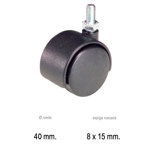 Roda Doméstica Pico Nylon Preto M8x40 mm.