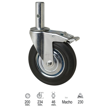 Roda de Andaime Industrial (Macho) 200 mm.