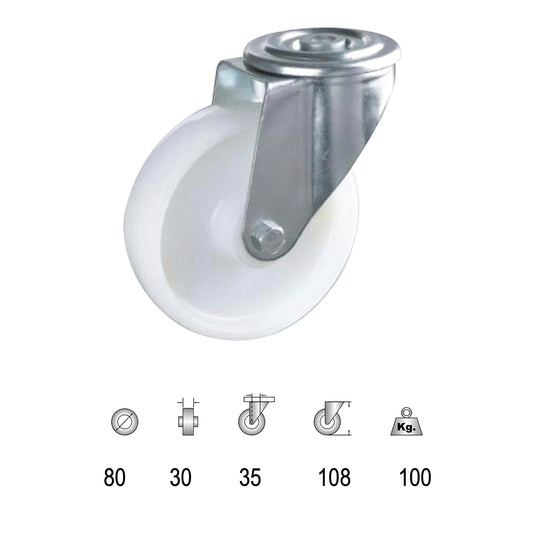 Roda Industrial Nylon Através de 80mm