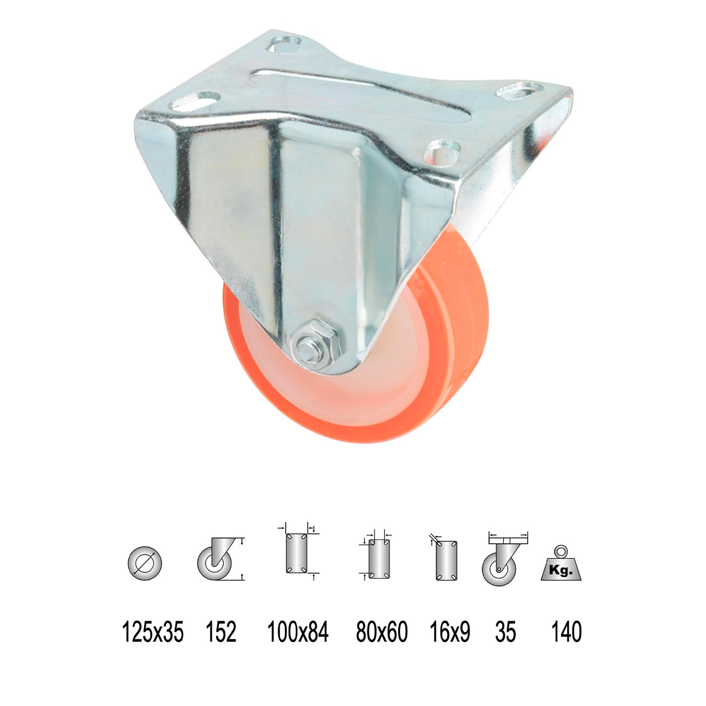 Roda Industrial Fixa em Poliuretano 125 mm.