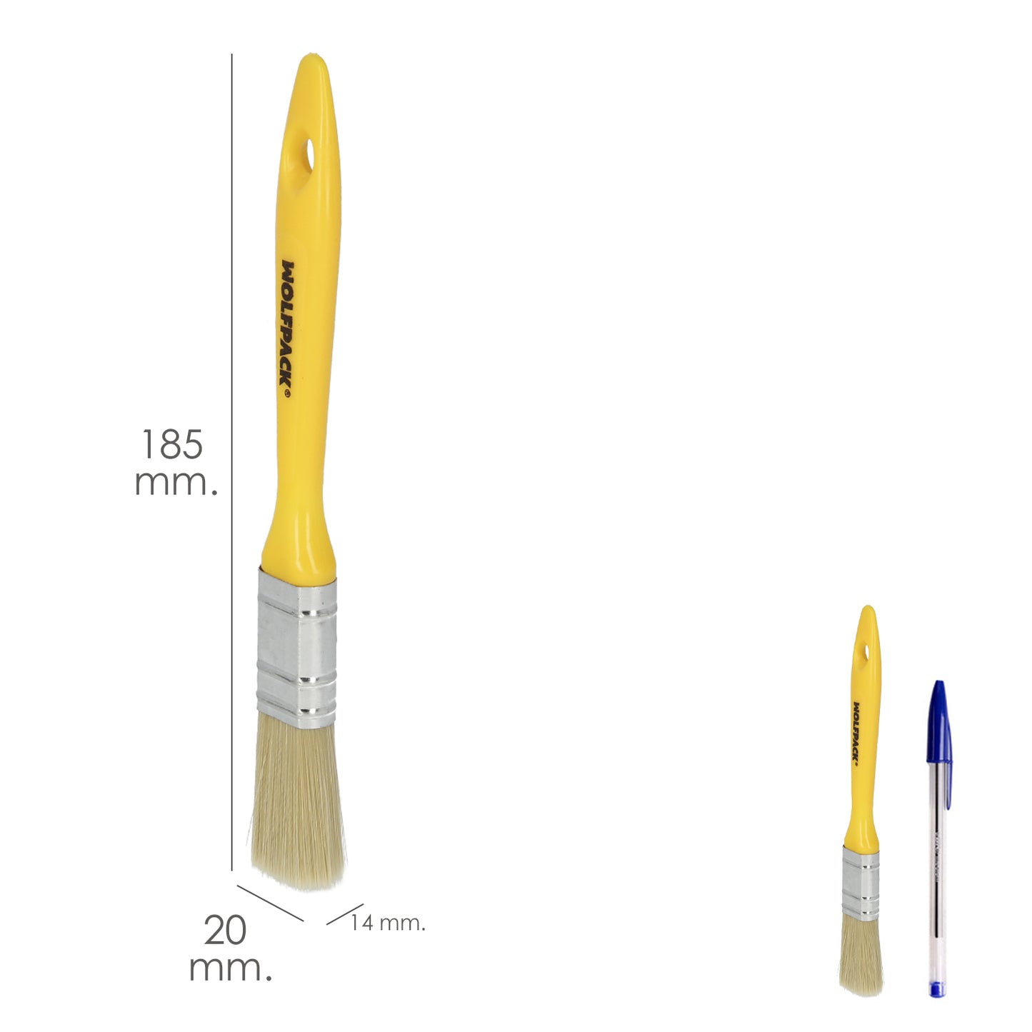 Paletina Profesional Cerda Blanca Ancho 20 mm. Cerdas Naturales Mango Plastico Ergonomico, Brocha Pintor, Pincel Pintura