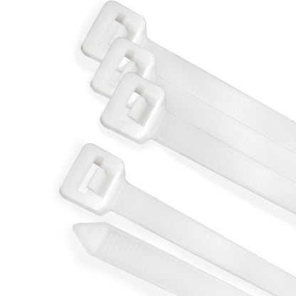 Cabeçada 100% Nylon. Cor Branco / Natural 7,5 x 360 mm. 100 pedaços. Braçadeira Plástica, Organizador de Cabos, Alta Resistência