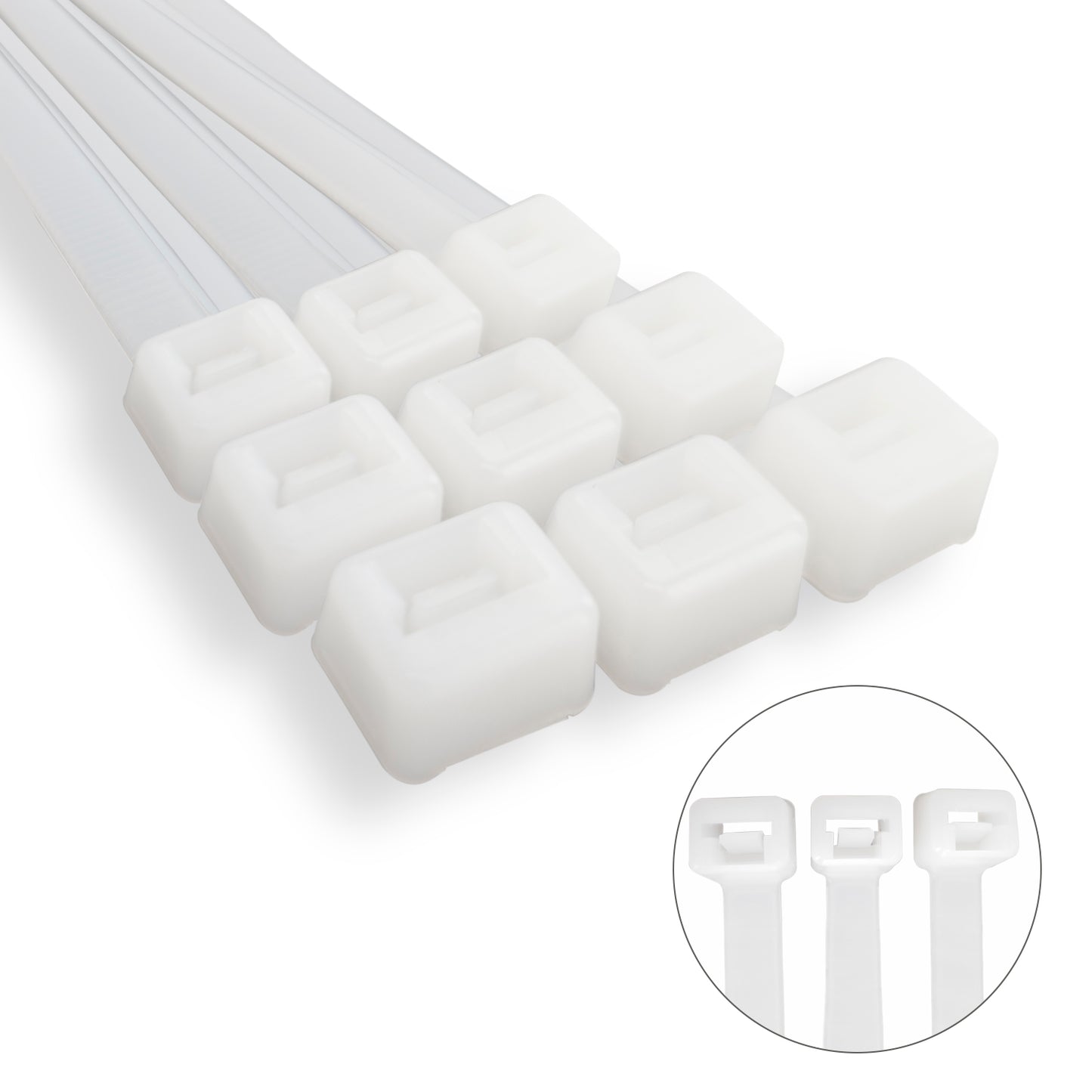 Cabeçada 100% Nylon. Cor Branco / Natural 7,5 x 360 mm. 100 pedaços. Braçadeira Plástica, Organizador de Cabos, Alta Resistência