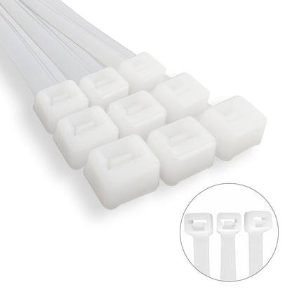 Cabeçada 100% Nylon. Cor Branco / Natural 7,5 x 360 mm. 100 pedaços. Braçadeira Plástica, Organizador de Cabos, Alta Resistência
