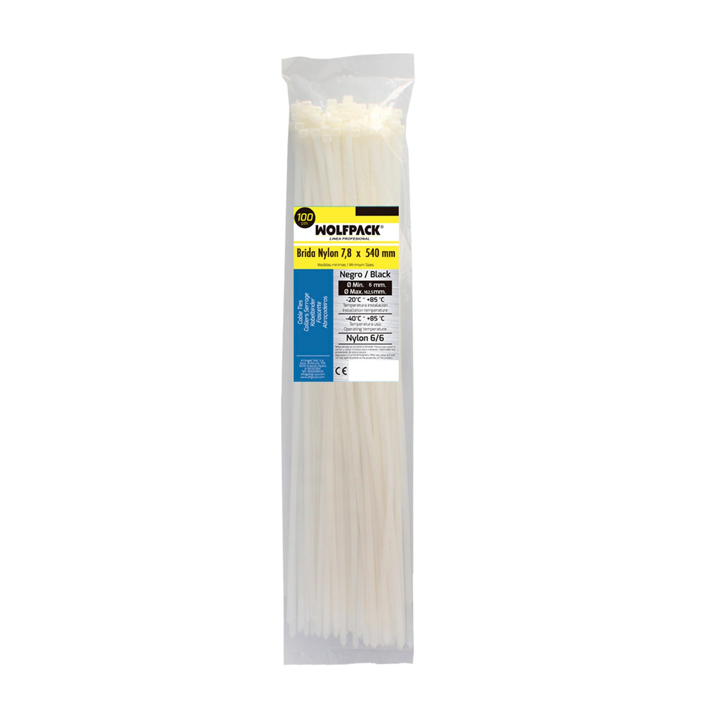 Cabeçada 100% Nylon. Cor Branco / Natural 7,8 x 540 mm. 100 pedaços. Braçadeira Plástica, Organizador de Cabos, Alta Resistência